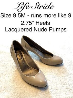 Life Stride Nude Lacquered Pumps Shoes 2.75” Heels 👠